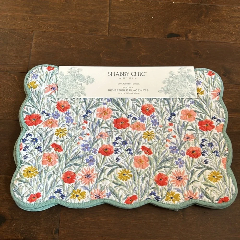 Shabby Chic Reversible Placemats Floral Quilted New Fall Linens Set Of 4